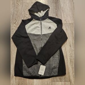 Black and Gray Youth Russell Athletics Zipper Hoodie. NWT.
